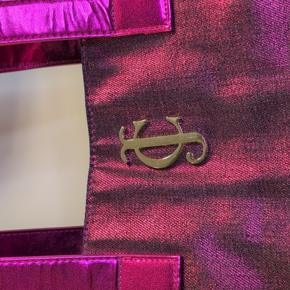 Juicy Couture Metallic Fuchsia Pink Tote Bag Gold JC Logo - Picture 3 of 11